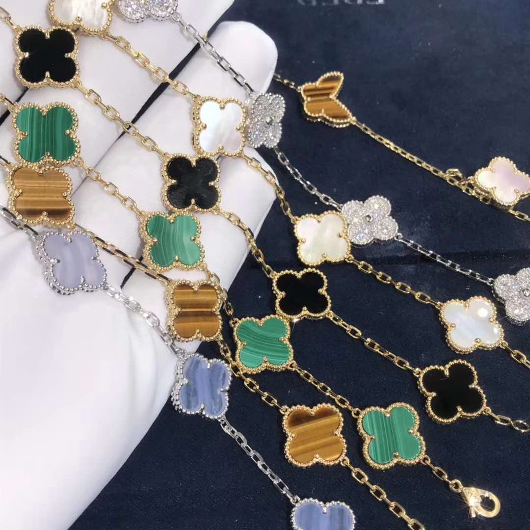 18k Ispirato oro Van Cleef & braccialetto Arpels Vintage Alhambra 5 motivi
