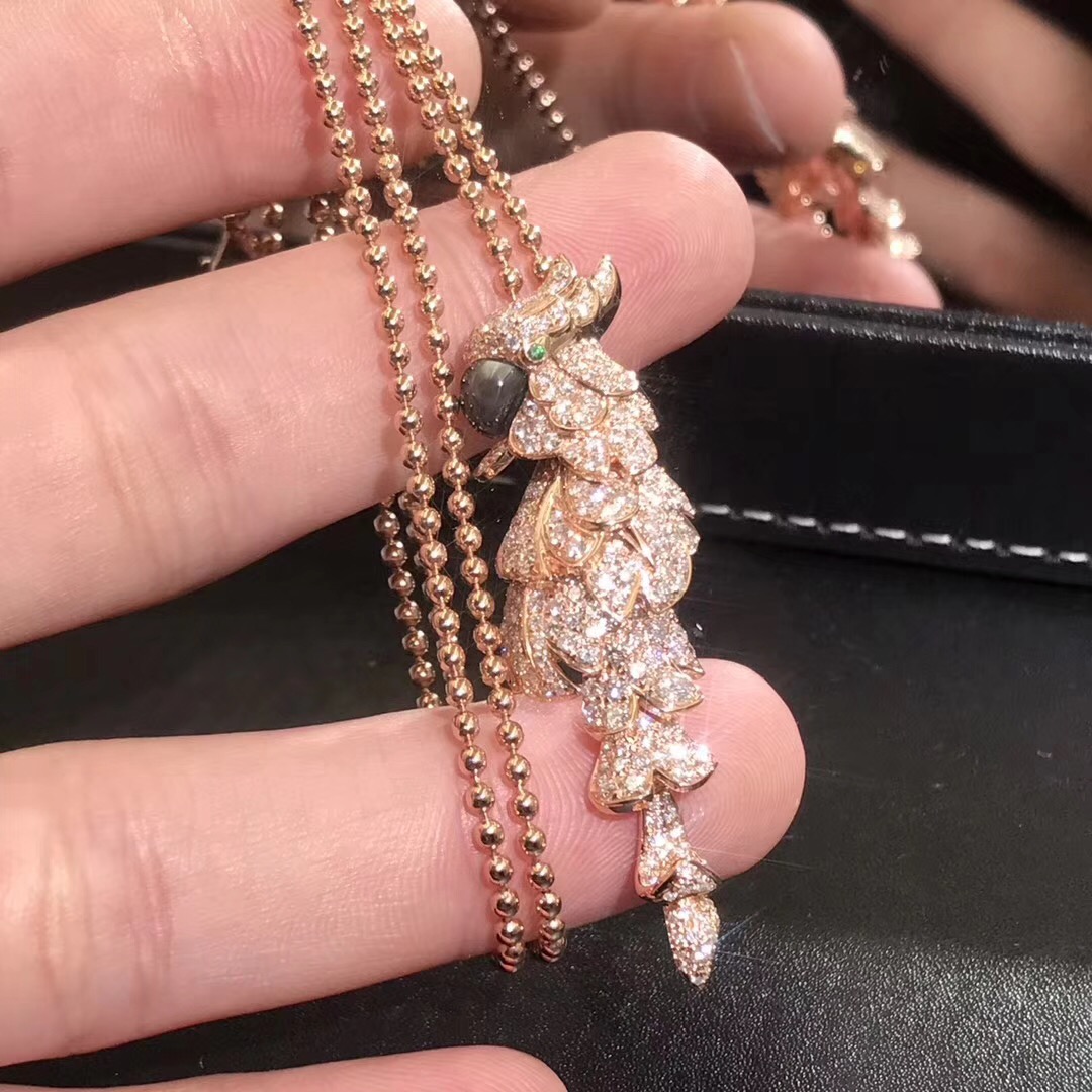 Cartier Uccelli Freed Parrot collana oro rosa 18 carati con pavè di diamanti
