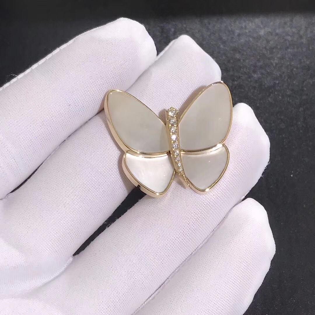 18k Gold Van Cleef & Arpels Mother-of-Pearl & Diamond Butterfly Clip Brooch VCARA64100