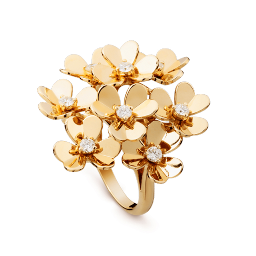 18k oro amarillo de Van Cleef & Anillo frívolo arpels 8 flores con diamante