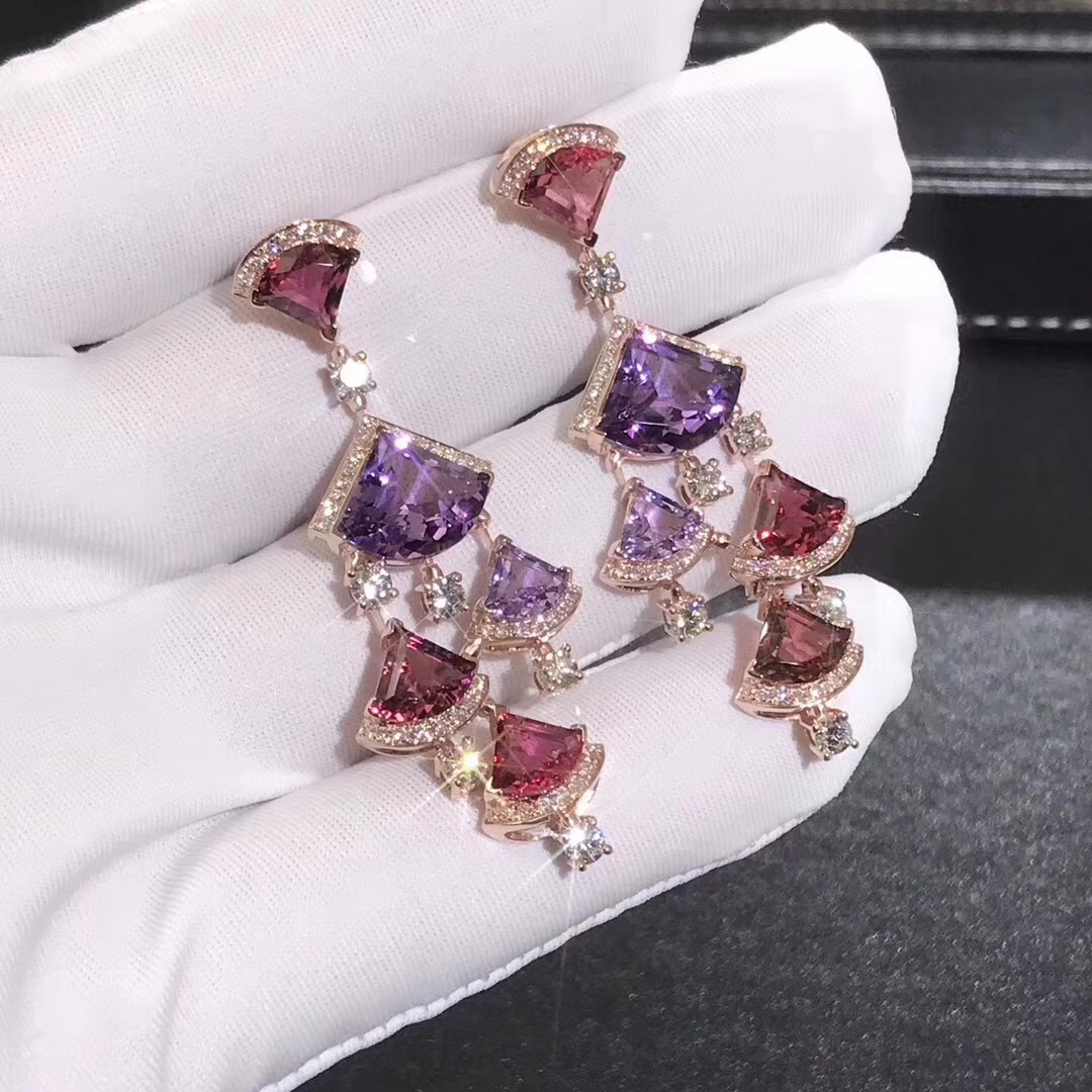 pendientes Sueño diseñador Bvlgari Divas’ en 18 quilates de oro rosa de color rosa con rubelita, amatista y allanar diamantes