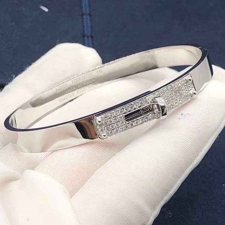 Nach Maß Hermes Kelly 18K Weißgold Diamant Pave Armband
