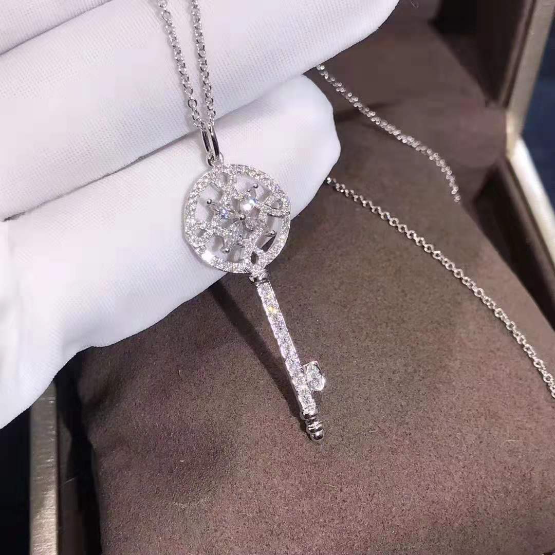 Tiffany Victoria Round Key Pendant in Platinum with Pave Diamonds