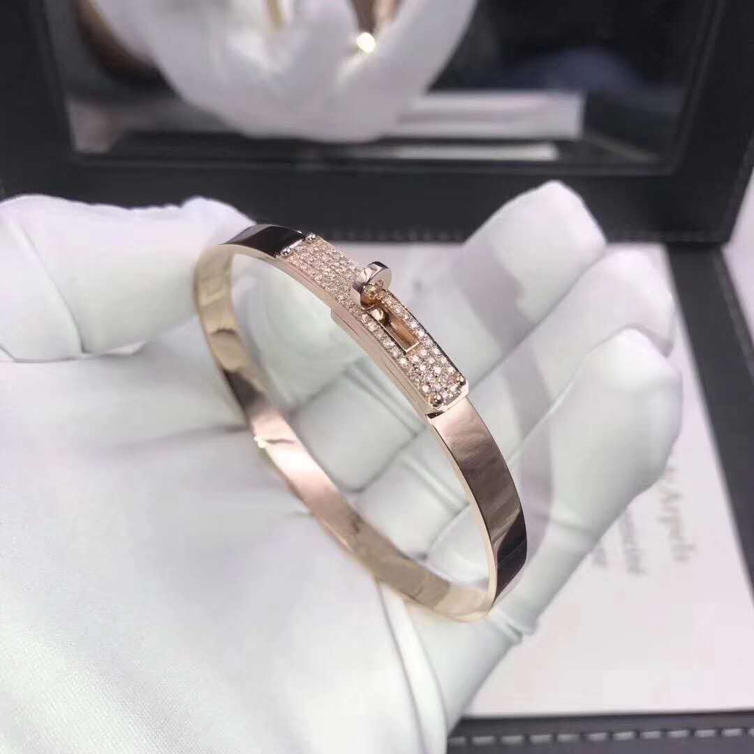 Hermes Kelly Bracelet or rose 18 carats avec diamants