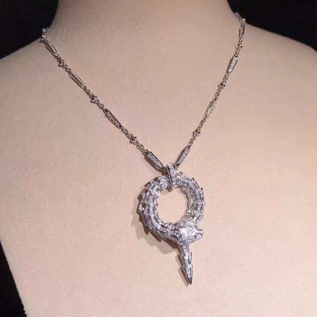 18k White Gold Bulgari Serpenti Diamant-Schlange-Anhänger-Halskette