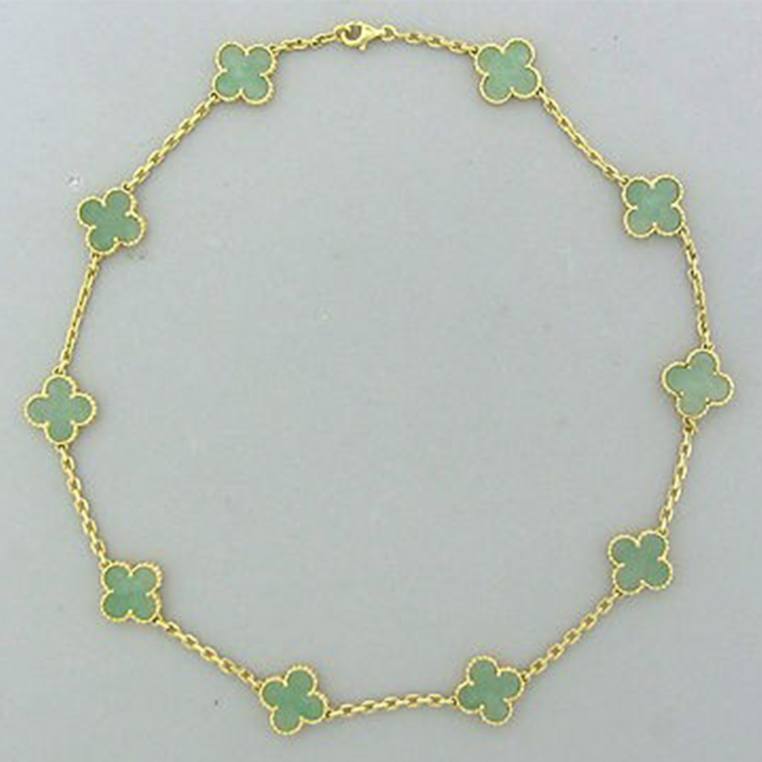 18K желтое золото Van Cleef & Arpels Vintage Alhambra Джейд 10 Мотивы ожерелье