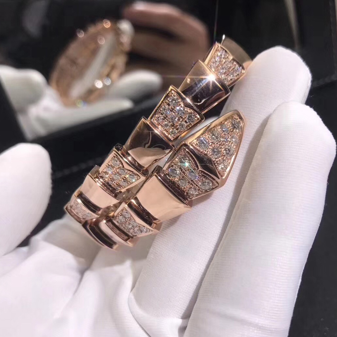 Bulgari Serpenti Demi Pavé bracelete de diamantes Um-coil em 18kt Rosa de Ouro BR855312