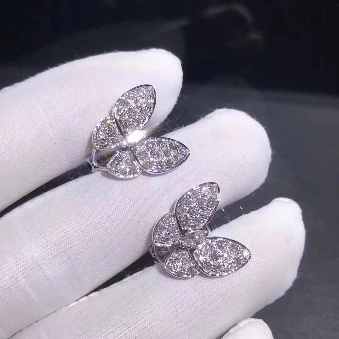 18K oro blanco de Van Cleef & Pendientes de la mariposa del diamante dos arpels
