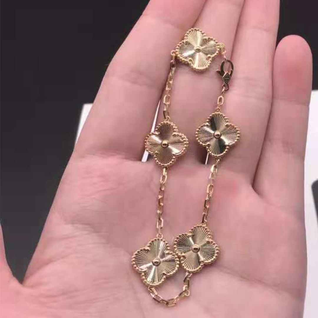Van Cleef & Arpels Vintage Alhambra 5 Motifs Guilloché Yellow Gold Bracelet VCARP3JK00