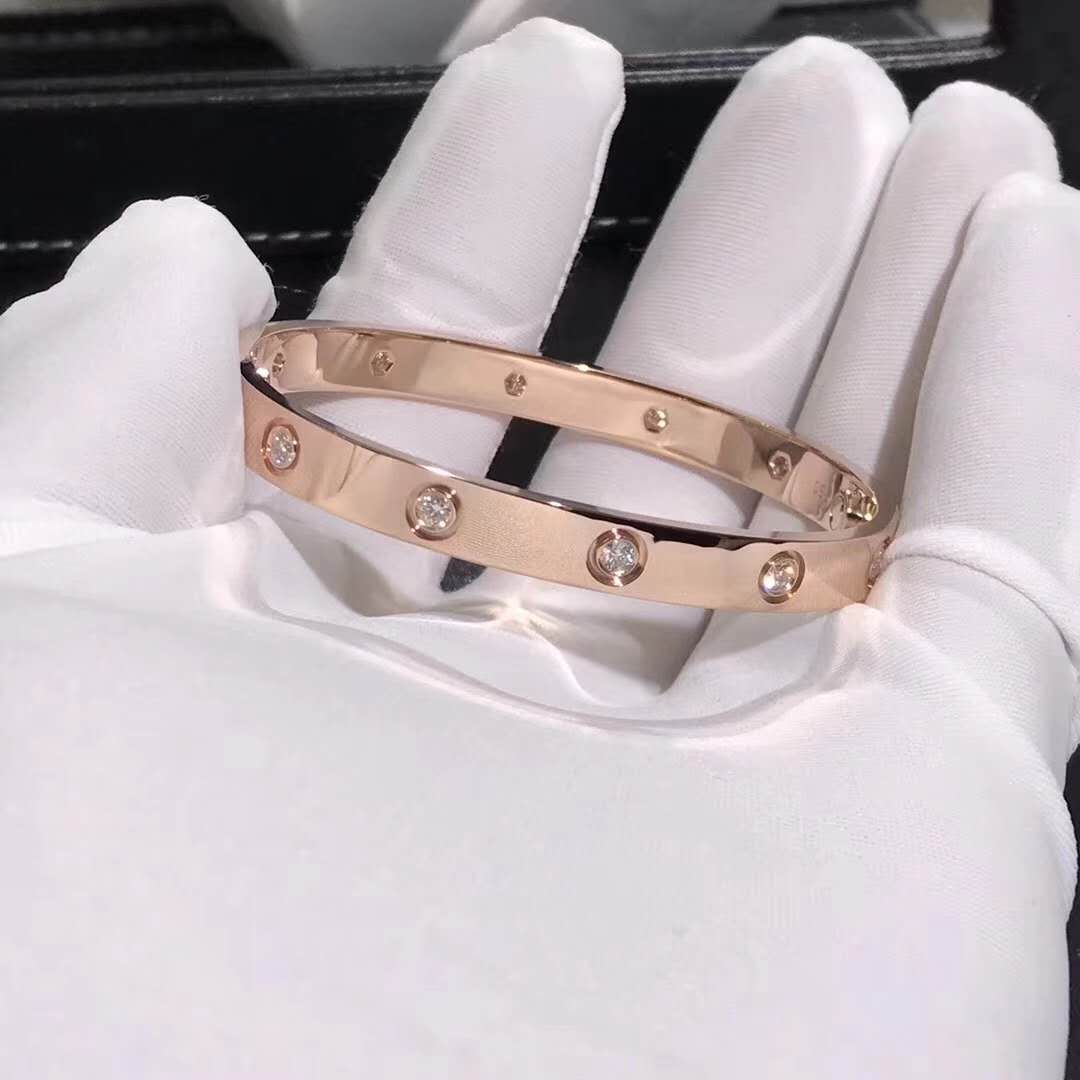 Bracelete Cartier amor 18k ouro rosa com 10 diamantes