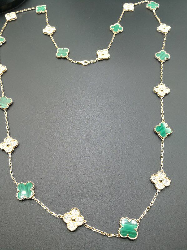 Van Cleef & Arpels Vintage Alhambra ожерелье 20 мотивы 18k желтого золота с бриллиантами и малахит