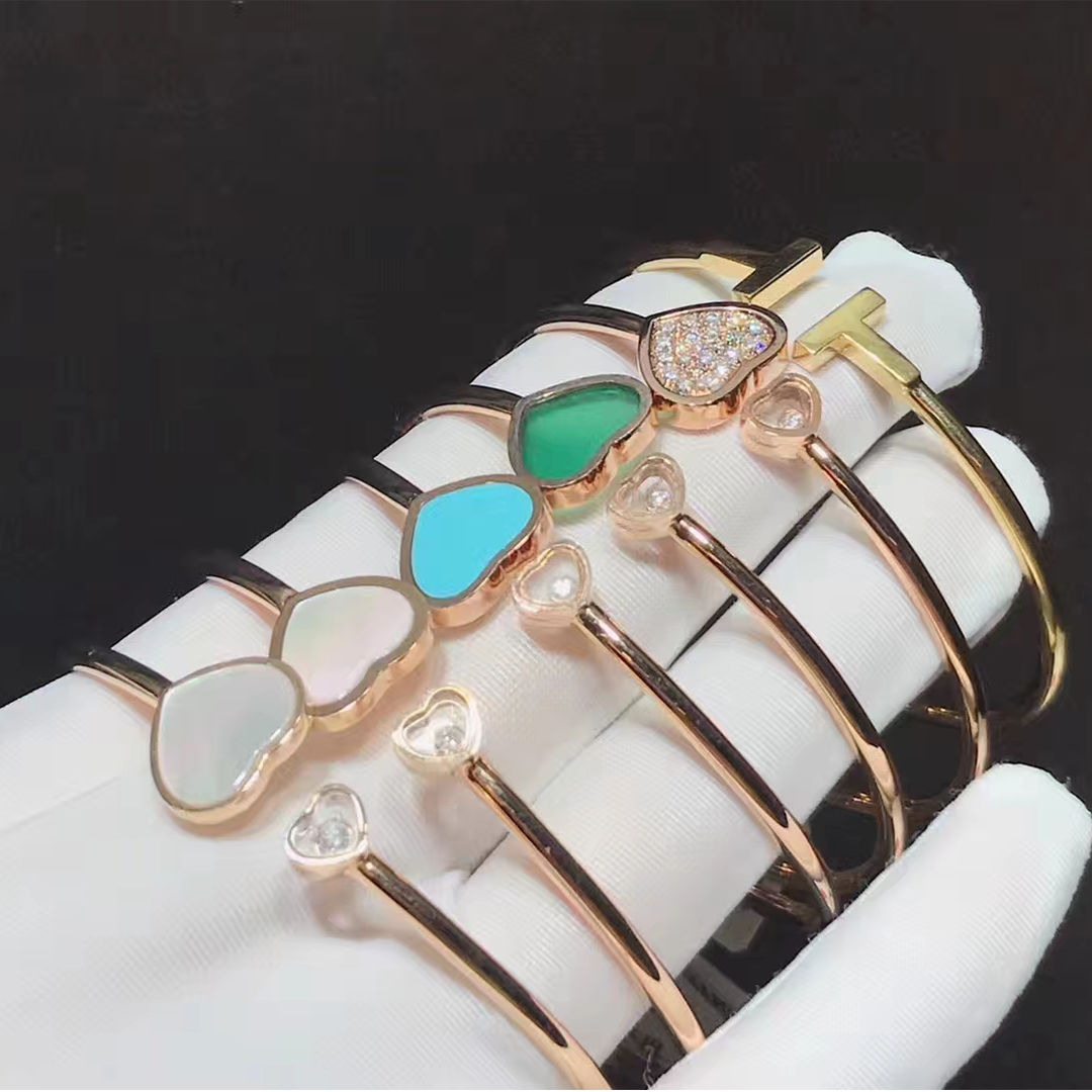 18k Rose oro Chopard Corazones Felices piedras preciosas y la pulsera del brazalete de diamante