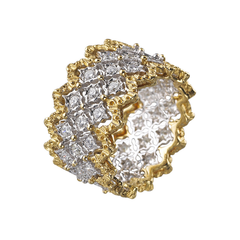 Ispirato Buccellati Rombi Anello oro giallo 18 carati & Oro bianco con diamanti