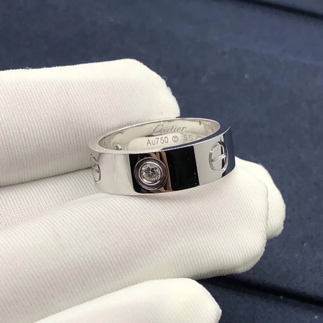 18k White Gold Cartier Love Ring Set with 3 Diamonds