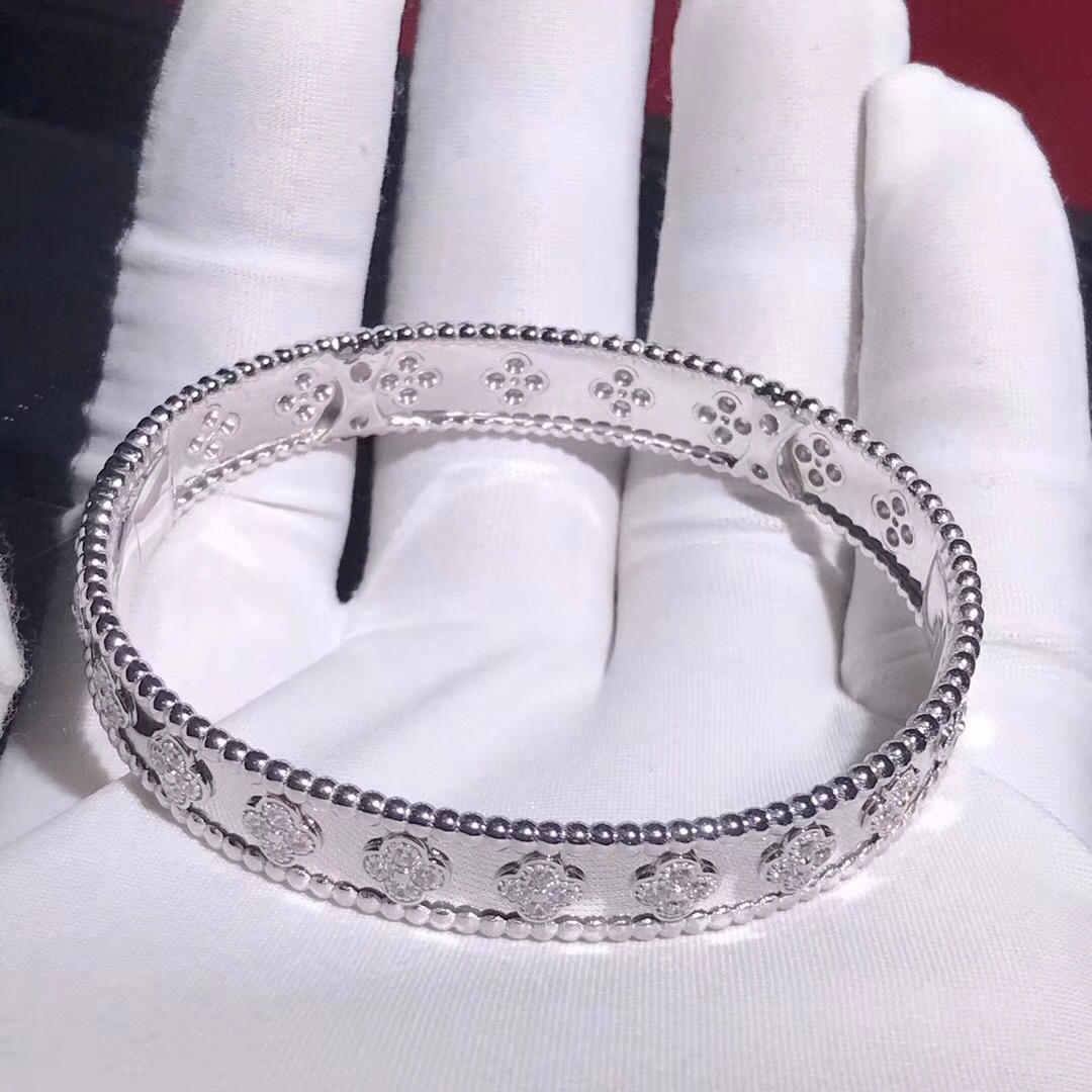 Van Cleef & Arpels Perlée clovers bracelet 18k white gold large model
