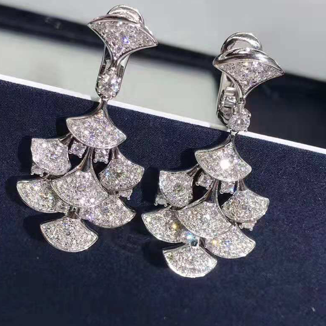 SONHO Bulgari DIVAS’18kt Ouro Branco Brincos com diamantes Pave